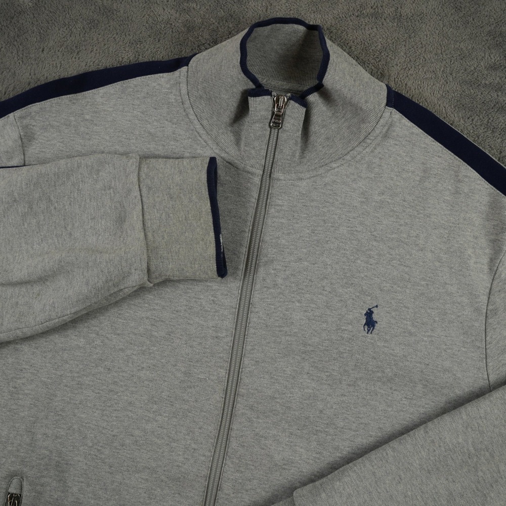 Polo Ralph Lauren Track Jacket‎ Men XL Gray Full Zip Cotton Mock Neck Logo